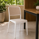 Ver imagem 4 de Conjunto Sala de Jantar Mesa Retangular 4 Lugares com 4 Cadeiras Monaco Rattan - Branco e Nude