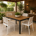 Ver imagem 1 de Conjunto Sala de Jantar Mesa Retangular 4 Lugares com 4 Cadeiras Monaco Rattan - Branco e Nude