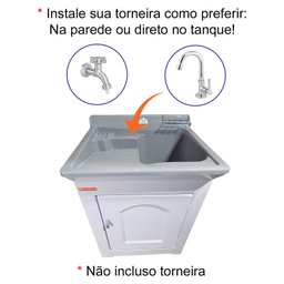 Gabinete em Plástico Abs Tanque com Esfregadeira Lateral de Fibra 40 Litros e Torneira de Mesa - 3