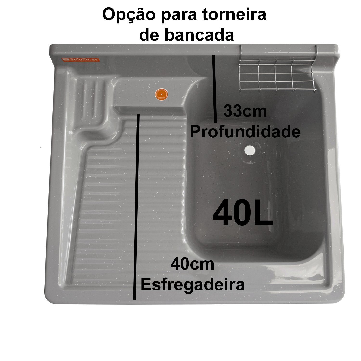 Gabinete em Plástico Abs Tanque com Esfregadeira Lateral de Fibra 40 Litros e Torneira de Mesa - 4