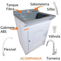 Gabinete em Plástico Abs Tanque com Esfregadeira Lateral de Fibra 40 Litros e Torneira de Mesa - 9
