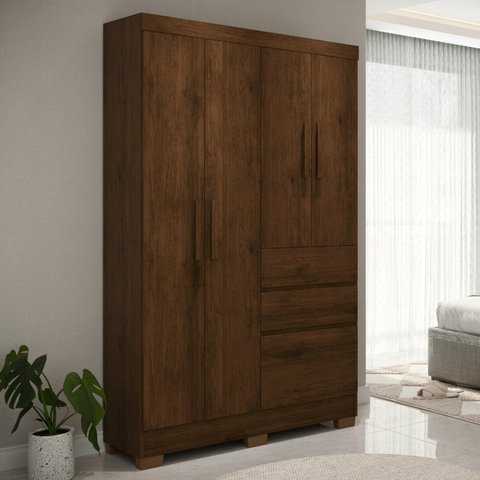 Guarda Roupa Casal Brunela 5 Portas 2 Gavetas com Cabideiro e Prateleira Yescasa Marrom/Amadeirado