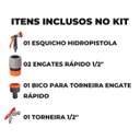 Ver imagem 3 de Esguicho Hidropistola 6 Jatos + Engate Rápido 1/2" + Bico Torneira + Torneira 1/2" Metal com Porta C