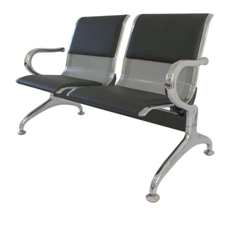 Longarina Estofada 2 Lug Nr-17 Dubai Fratini 116 Cm Aço Carbono, Cromado e Pintura Cinza C/ Braços