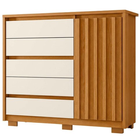 Cômoda Sapateira para Quarto 1 Porta 5 Gavetas Sardenha A04 Cinamomo Off White - Lyam Decor