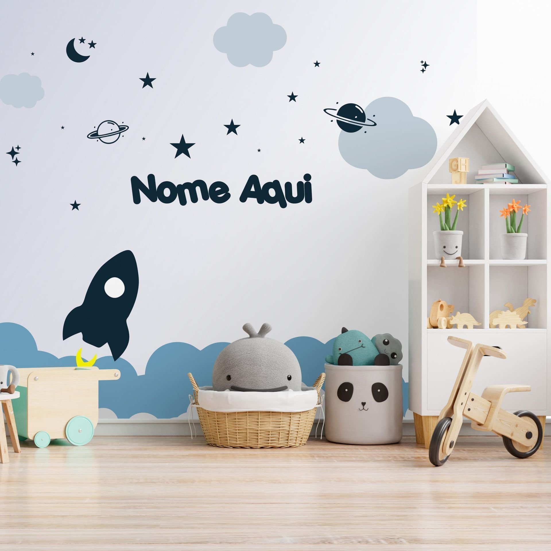 Papel de Parede Adesivo Menino Nave Espacial da Alegria Cósmica - Painel - 1