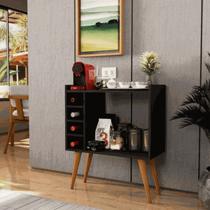 Aparador Buffet com Adega Bar Cantinho do Café Pés Palito Retrô Berlim - Preto
