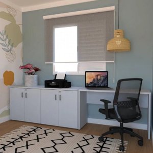 Kit Home Office Escrivaninha Balcão 4 Portas Tonal Bramov