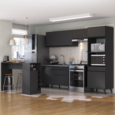 Armário de Cozinha com Bancada/mesa Gourmet Veneza Multimóveis Mp2174 Preto