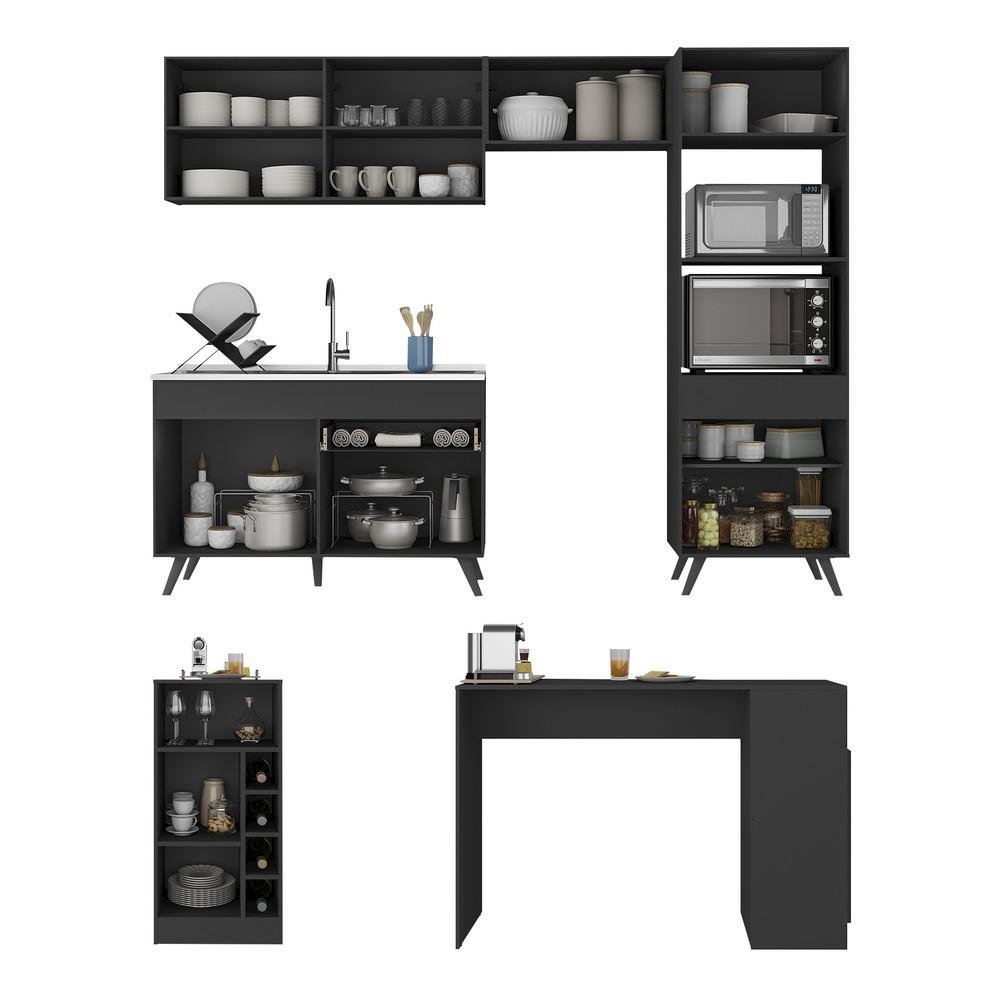 Armário de Cozinha com Bancada/mesa Gourmet Veneza Multimóveis Mp2174 Preto - 4