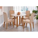 Ver imagem 1 de Conjunto: Mesa Sala Jantar Flora C/ Tampo Madeirado C/ Vidro 109cm e 4 Cadeiras Nicole Cinamomo/off