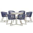 Ver imagem 1 de Mesa com 6 Cadeiras de Jantar Roma 120cm e Noronha em Alumínio Fendi Corda Náutica Estofado 6 Trama