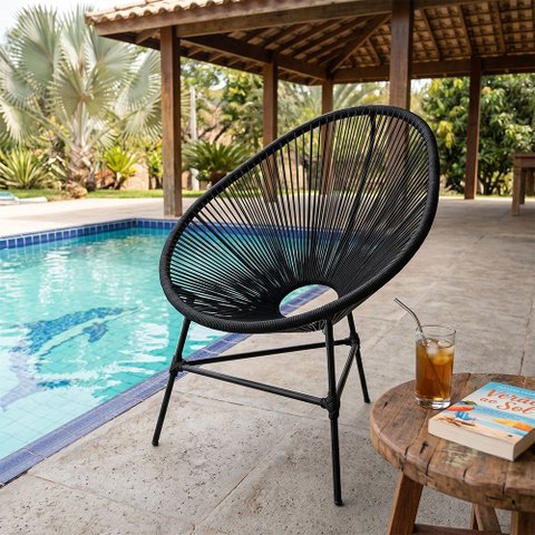 Poltrona Estilo Contemporaneo para Area Interna ou Externa Preta Acapulco