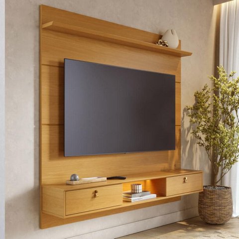 Painel para TV 60 pol com Bancada Suspensa 160cm Turquia C04 Naturale - Lyam Decor