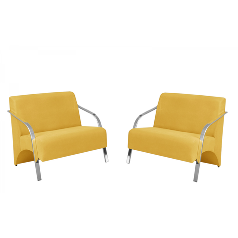 Kit 2 Poltronas Namoradeira 2 Lugares Vênus Braço Alumínio D Salla Suede Amarelo