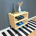 Ver imagem 2 de Mesa Lateral Prateleira com pé Style de Ferro e Madeira Industrial Natural e Preto