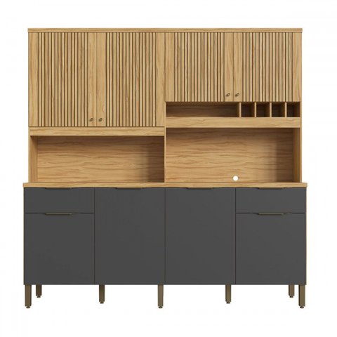 Cozinha Compacta Concord 8 Portas 2 Gavetas 100% Mdf Amêndoa/chumbo - Rio Doce