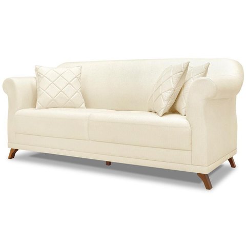 Sofa 2 Lugares Retro Polo 160cm com Almofada Linho Perola Ezz Perola
