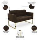 Ver imagem 3 de Sofá Namoradeira Base Industrial Dourado Ana Suede Marrom - Ibiza
