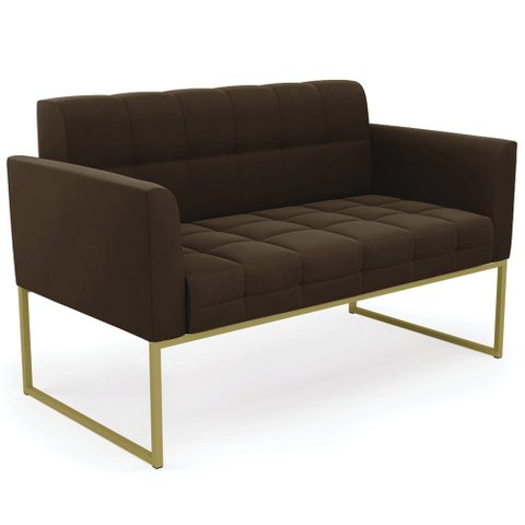Sofá Namoradeira Base Industrial Dourado Ana Suede Marrom - Ibiza