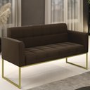 Ver imagem 2 de Sofá Namoradeira Base Industrial Dourado Ana Suede Marrom - Ibiza