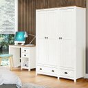Ver imagem 1 de Conjunto Quarto: Guarda-roupa 3 Portas, Escrivaninha 2 Gavetas Topázio Branco/freijó Madeira Pinus -