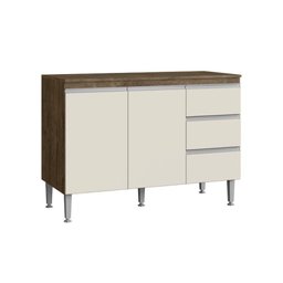 Balcão De Pia Cozinha 120Cm Athena 2 Portas 3 Gavetas Mdp 15Mm Itaúba Off White - 1