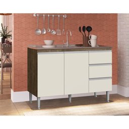 Balcão De Pia Cozinha 120Cm Athena 2 Portas 3 Gavetas Mdp 15Mm Itaúba Off White - 4