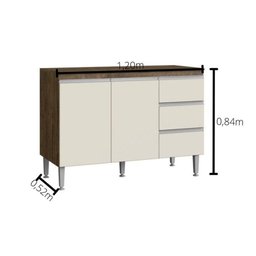 Balcão De Pia Cozinha 120Cm Athena 2 Portas 3 Gavetas Mdp 15Mm Itaúba Off White - 3