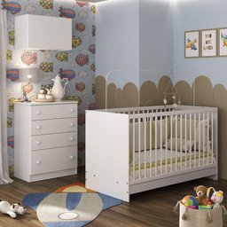Berço 3 em 1 com Armário Aéreo e Cômoda Multimóveis Mp4146 Branco - 1