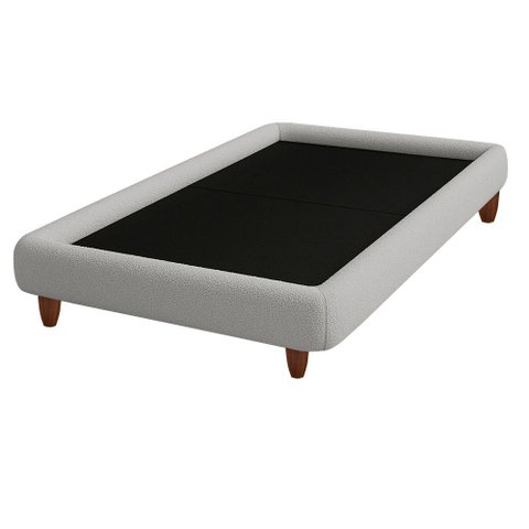 Cama Solteiro Pés Madeira 105cm Nami Bouclé Cinza Claro - Nexta Casa
