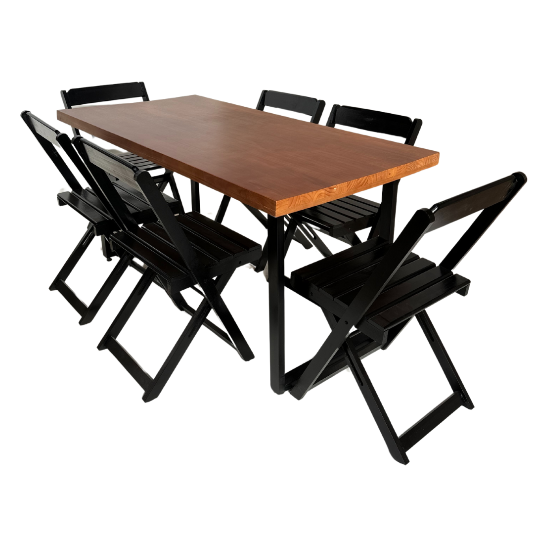 Conjunto de Mesa Jantar Gourmet 160x80 com 6 Cadeiras - Dg Móveis:imbuia/preto