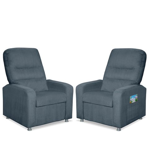 Kit 02 Poltrona do Papai Reclinável Confortável Suede Azul Turquesa
