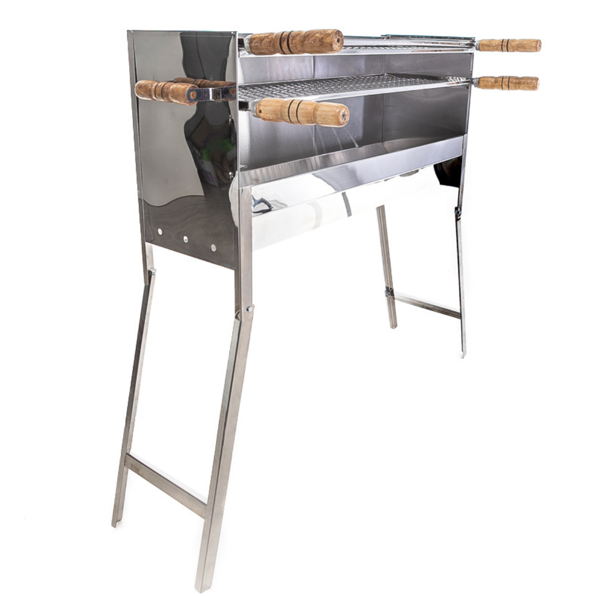 Churrasqueira Inox Espetinho Portatil Modelo Dobravel Incluso 2 Grelhas Inox Tamanho 80x25x90