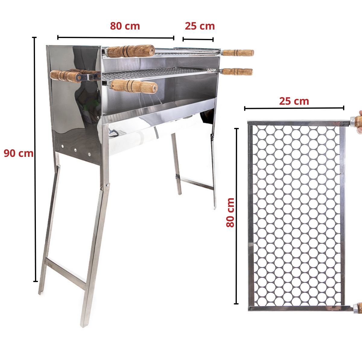 Churrasqueira Inox Espetinho Portatil Modelo Dobravel Incluso 2 Grelhas Inox Tamanho 80x25x90 - 4