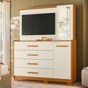 Ver imagem 1 de Cômoda Sapateira com Espelho e Painel para TV 2 Portas 4 Gavetas Lecco A04 Cinamomo Off White - Lyam
