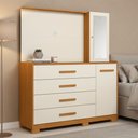 Ver imagem 3 de Cômoda Sapateira com Espelho e Painel para TV 2 Portas 4 Gavetas Lecco A04 Cinamomo Off White - Lyam