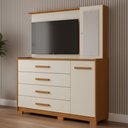 Ver imagem 4 de Cômoda Sapateira com Espelho e Painel para TV 2 Portas 4 Gavetas Lecco A04 Cinamomo Off White - Lyam