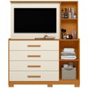 Ver mais imagens de Cômoda Sapateira com Espelho e Painel para TV 2 Portas 4 Gavetas Lecco A04 Cinamomo Off White - Lyam