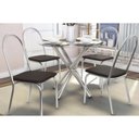 Ver imagem 1 de Sala de Jantar Completa Volga C/ Tampo Vidro 95cm + 4 Cadeiras Noruega Cromado/courano Preto -