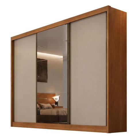 Guarda Roupa Casal Duna 3 Portas 8 Gavetas com Espelho Cinamomo Fendi - Novo Horizonte