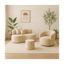Ver imagem 4 de Conjunto 01 Poltrona + Sofá e 1 Puff Curvo Orgânico Nature Gaia Boucle Bege - Montanaris Decor