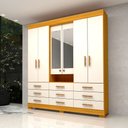 Ver imagem 2 de Guarda Roupa Casal com Espelho 9 Gavetas 6 Portas 100% MDF Débora Nature/Off White