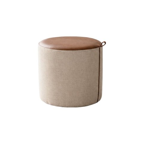 Puff Requinte Design Elegante Decorativo Sala Moderna Premium Sofisticada - Couro Marrom/Linho Bege