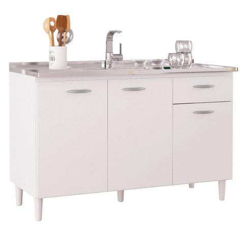 Balcão de Cozinha com Pia Inox 120cm Classic P11 Branco - Mpozenato