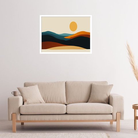 Quadro Decorativo Montanhas Sol Abstrato - 50x70cm:moldura Preta