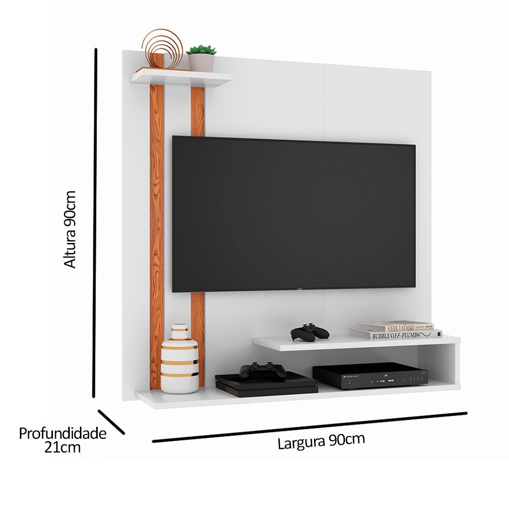 Painel Para Tv (Smart) até 32 Polegadas Com Prateleira Quarto Sala - Branco / Nature - 3