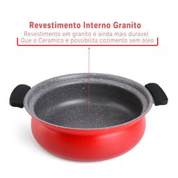 Caçarola Antiaderente Cerâmica Caldeirão 18cm Vermelho Tampa - 3