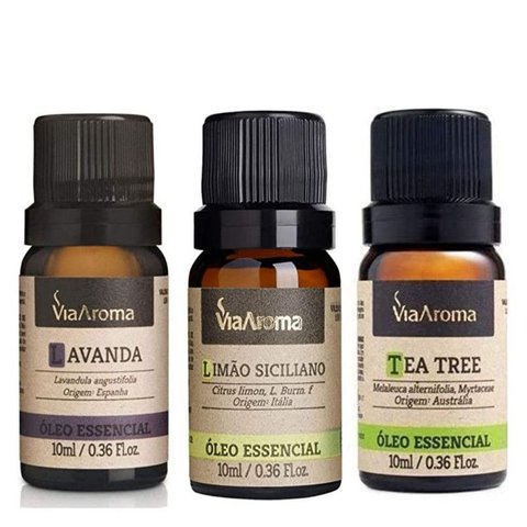 Kit 3 Unidads - Óleo Essêncial para Aromaterapia - Lavanda, Limão e Melaleuca (Tea Tree).