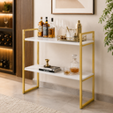 Ver imagem 4 de Aparador Industrial Buffet Mesa Prateleira Cantinho do Cafe 80x90 Luxo Sala Bufet Dourado e Branco